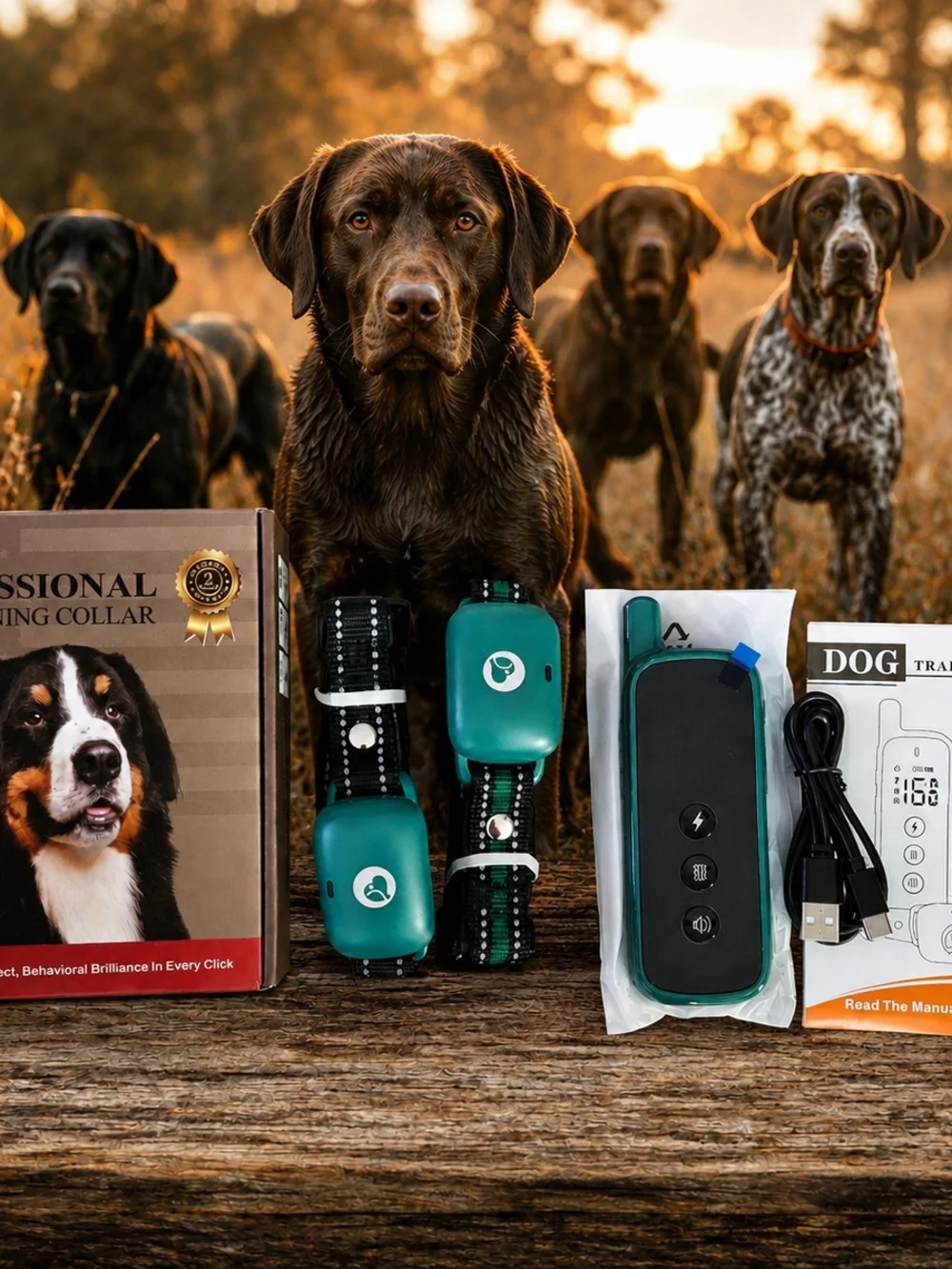 Rechargeable Dog Training Collar Set - Teal & Black